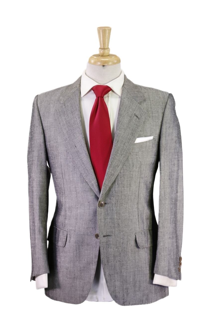 Ravazzolo Gray Woven Iridescent Linen 2-Btn Handmade in Italy Suit 36S